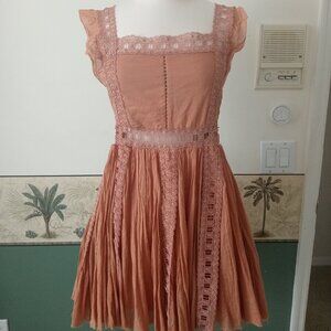 Free People Beige Peach 🍑 Lacey Mini dress Pleated